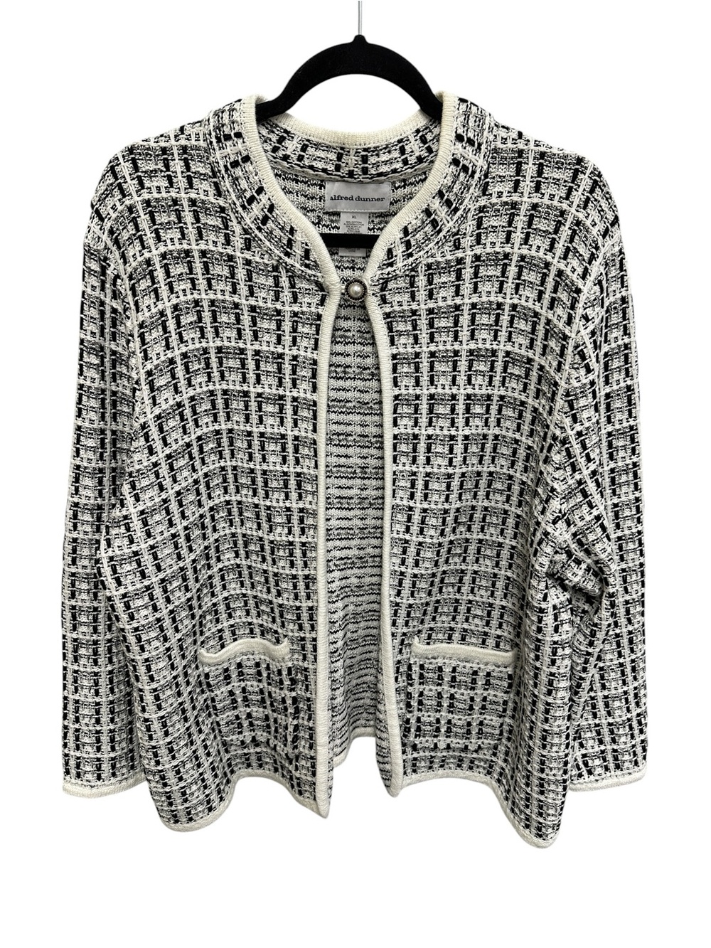 Alfred Dunner black white  Romancing The Stone textured knit jacket Size XL